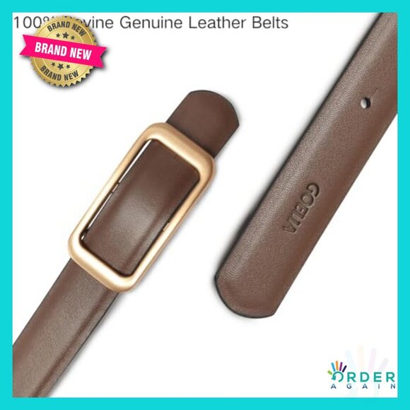 Reversible Genuine Leather Belt Thin Fashion Waist Belt with Gold Buckle main image 6